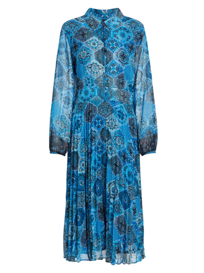 Elie Tahari The Camila Pleated Floral-print Midi Shirtdress In Blue