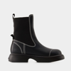Ganni Topstitched Leather Chelsea Boots In Black