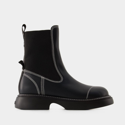 Ganni Everyday Faux Chelsea Boots In Black
