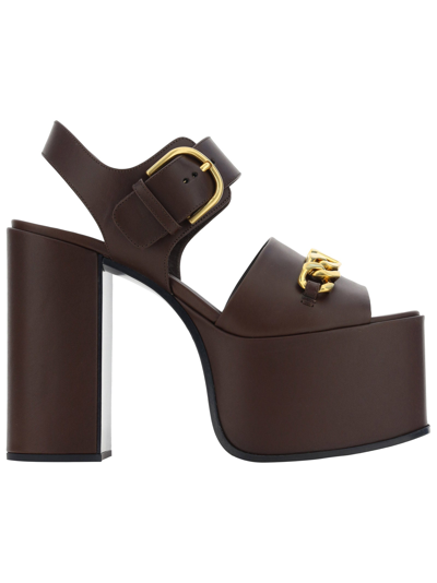 Valentino Garavani Woman Sandals Cocoa Size 11 Leather In Kg8 Fondant