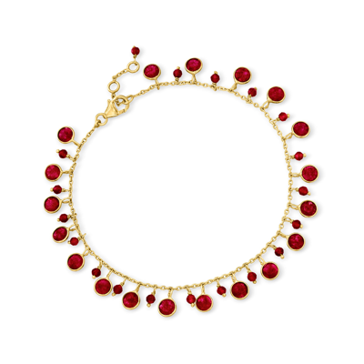 Ross-simons Ruby Drop Anklet In 18kt Gold Over Sterling In Red