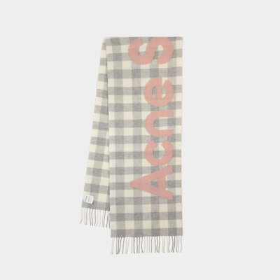 Acne Studios Logo Detailed Checkered Scarf In Grey