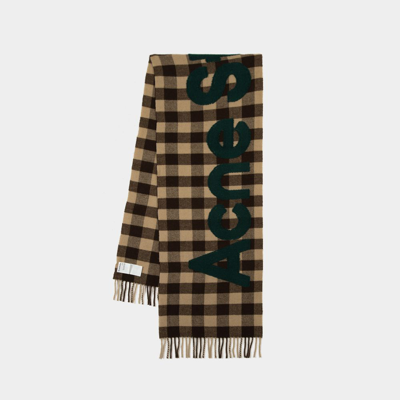 Acne Studios Brown Check Scarf In Brown,green