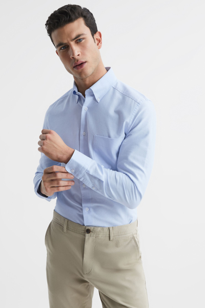 Reiss Greenwich - Soft Blue Slim Fit Cotton Oxford Shirt, L