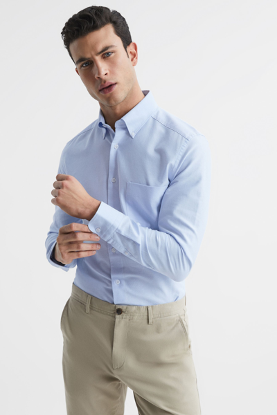 REISS SOFT BLUE SLIM-FIT BUTTON-DOWN COLLAR COTTON OXFORD SHIRT