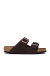 Birkenstock Brown Narrow Suede Soft Footbed Arizona Sandals In Mocha