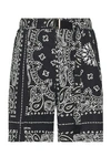 Sacai Bandana Cotton Poplin Shorts In Navy