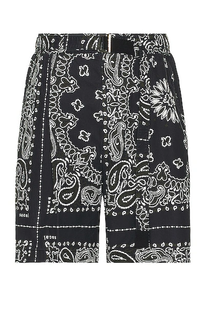 Sacai Bandana Cotton Poplin Shorts In Blue