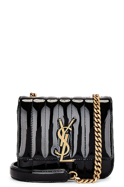 Saint Laurent Vicky Small Quilted Patent-leather Shoulder Bag In Black