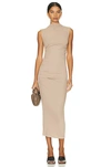 ENZA COSTA SILK KNIT SLEEVELESS TWIST MIDI DRESS