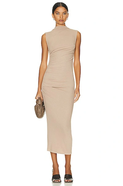 Enza Costa Silk Knit Sleeveless Twist Midi Dress In Parchment