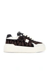 Valentino One Stud Xl Low-top Sneaker In Nappa Leather And Jacquard Toile Iconographe Technical Fabric In Fondant & Nero