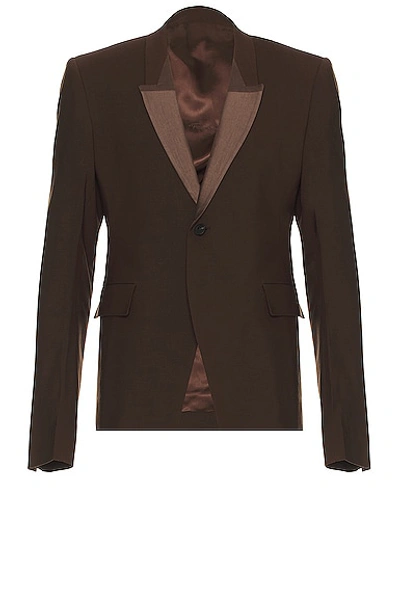 Rick Owens Single Breasted Tailored Blazer In Brown