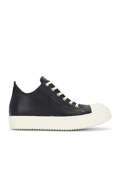 Rick Owens Classic Toe-cap Leather Low-top Trainers In Black Milk