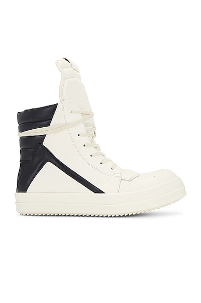 Rick Owens Off-white & Black Geobasket Sneakers In Black&white