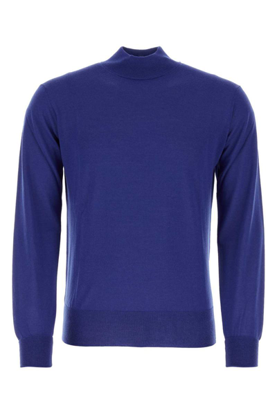 Pt Torino Ribbed Neckline Wool Sweater In Blue
