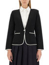 Thom Browne Single-breasted Collarless Jacket In Blue