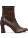 BY FAR BROWN POINTED ANKLE BOOTS WITH CHUNKY HEEL IN LEATHER WOMAN