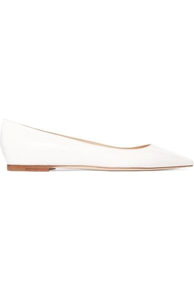 Jimmy Choo Romy Patent-leather Point-toe Flats In White