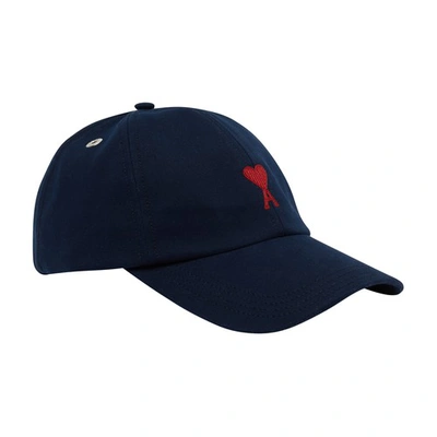 Ami Alexandre Mattiussi Red Ami De Coeur Embroidery Cap Blue Unisex In Night Blue