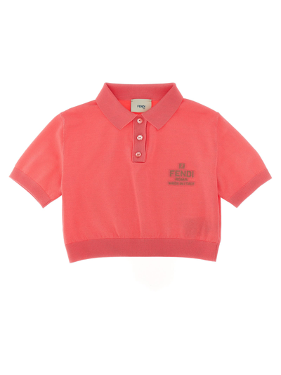 Fendi Kids' Logo Polo Shirt In Pink