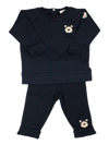 MONCLER SET CONSISTING OF A CREWNECK SWEATSHIRT WITH BACK BUTTONS AND STRETCH COTTON TROUSERS AND FRONT LOGO