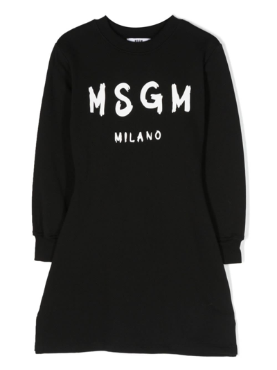 Msgm Kids' Logo-print Sweatshirt Dress In Black