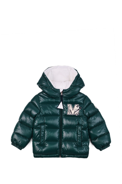 Moncler Kids' Arslan Down Jacket Padded With Real White Goose Down With Hood And Zip Closure. Welt Pockets On The In Forest Green