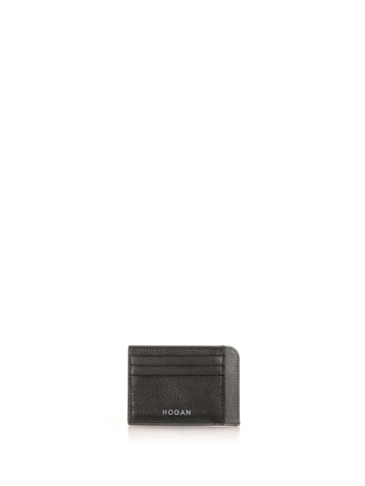 Hogan Leather Card Holder With Logo In Black