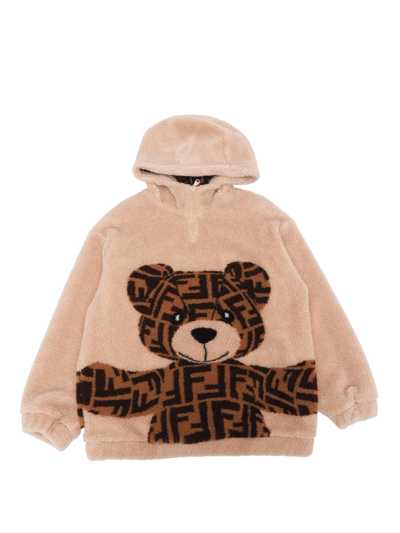 Fendi Kids' Teddy Hoodie In Brown