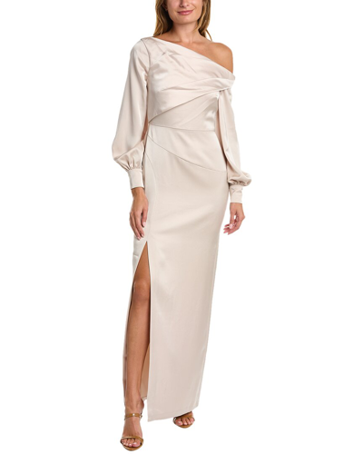 Theia Sylvie Pleated Bishop-sleeve Gown In Brown