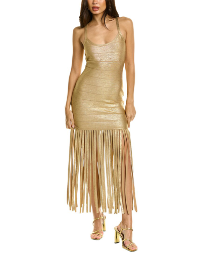 Bebe Foil Bandage Maxi Dress In Gold