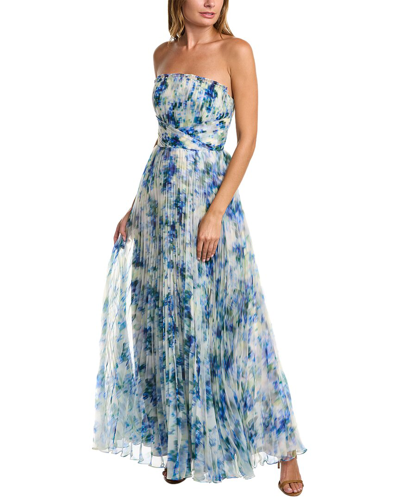 Theia Ingrid Ruffle Pleated Gown In Blue