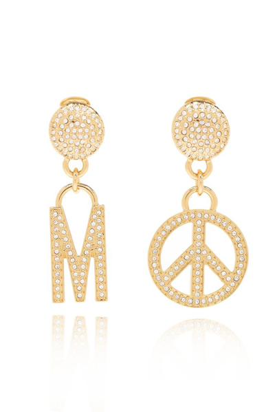 Moschino Embellished Clip On Earrings In Gold