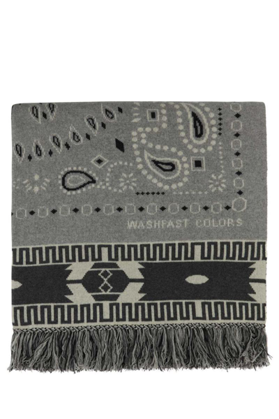 Alanui Paisley Intarsia-knit Scarf In Grey