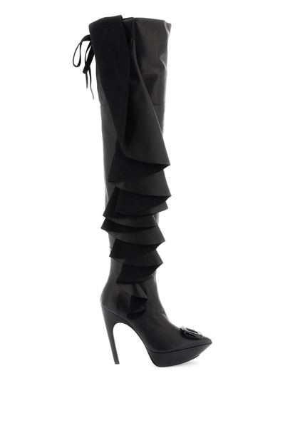 Roger Vivier 'choc Buckle Boots With Ruffles In Black