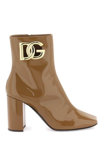 Dolce & Gabbana Dg Logo Ankle Boots In Brown