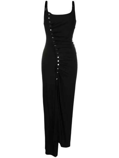 Rabanne Square-neck Ruched Stretch-knitted Midi Dress In Black