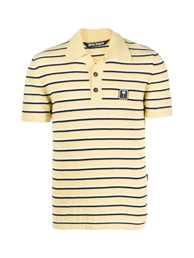 Palm Angels Logo-patch Striped Terry Polo Shirt In Yellow