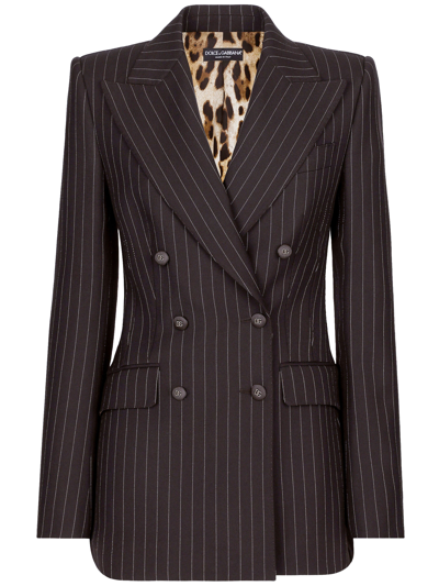 Dolce & Gabbana Pinstriped Wool Jacket In Brown