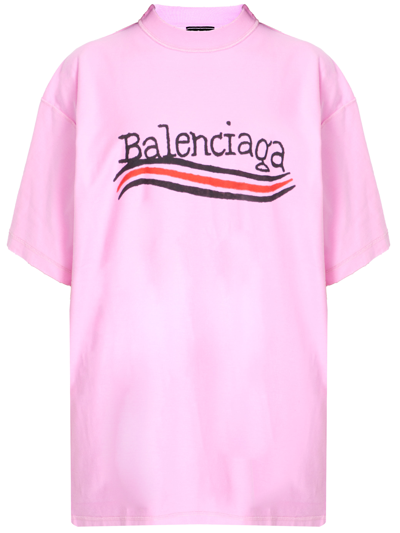 Balenciaga Women's Logo Printed Crewneck T Shirt In Pink