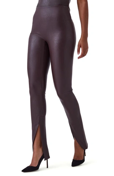 SPANX FAUX LEATHER FRONT SLIT LEGGINGS