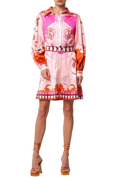 Ciebon Billy Floral Print Long Sleeve Dress In Pink