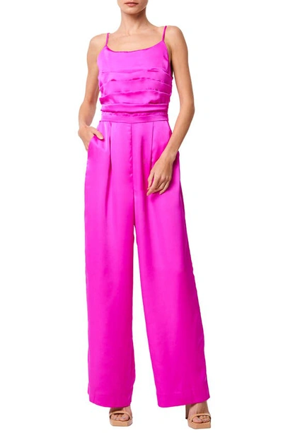 Ciebon Cecilie Pleated Satin Cami Jumpsuit In Magenta