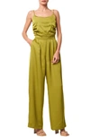 Ciebon Cecilie Pleated Satin Cami Jumpsuit In Chartreuse