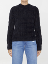 Balenciaga Furry All Over Mock-neck Logo Sweater In Black