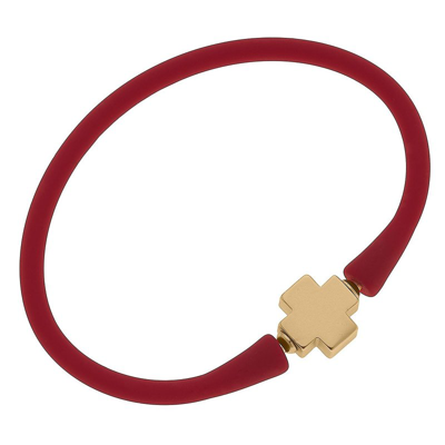 Canvas Style Bali 24k Gold Plated Cross Bead Silicone Bracelet In Red