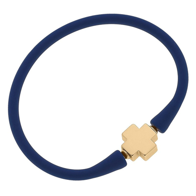 Canvas Style Bali 24k Gold Plated Cross Bead Silicone Bracelet In Royal Blue