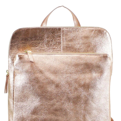 Sostter Rose Gold Convertible Metallic Leather Pocket Backpack