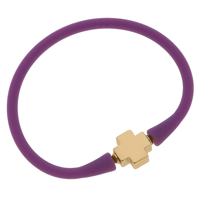 Canvas Style Bali 24k Gold Plated Cross Bead Silicone Bracelet In Purple